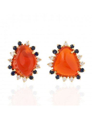 8.25ct Natural Fire Opal Stud Earrings 18k Yellow Gold Diamond Handmade Jewelry commande en ligne