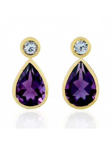 4.08ct Amethyst Stud Earrings 18k Yellow Gold Sapphire Jewelry l'achat 