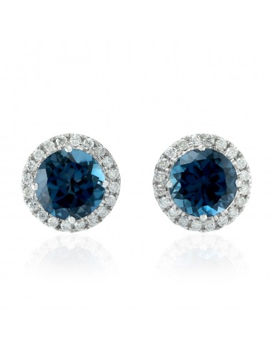 3.66ct Blue Topaz & Diamond Stud Earrings 18k White Gold Jewelry Voir les baskets