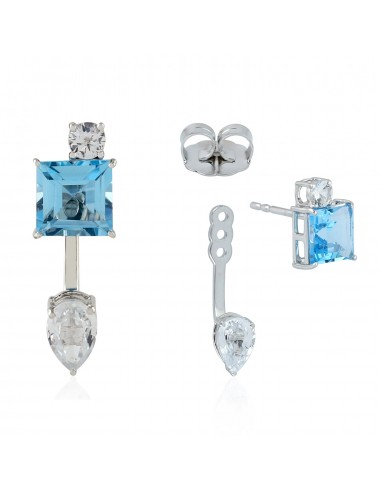 4.31ct Sapphire Ear Jackets Earrings 18k White Gold Topaz Jewelry Paris Déstockage Promo