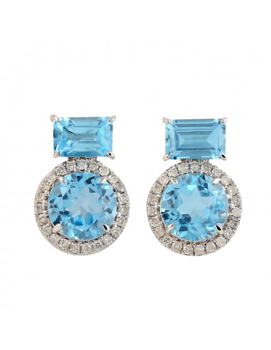 4.72ct Topaz & Diamond Stud Earrings 18k White Gold Women Fine Jewelry Gift une grave pollution 