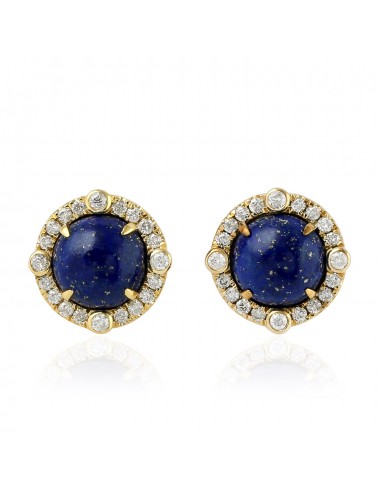 3.2ct Lapis Lazuli Stud Earrings 18k Yellow Gold Diamond Handmade Jewelry basket pas cher