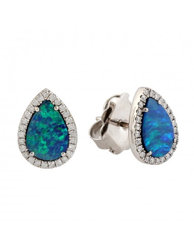 Doublet Opal Studded Pave Diamond Tear Drop Stud Earrings Minimal Jewelry In 18k White Gold 2024