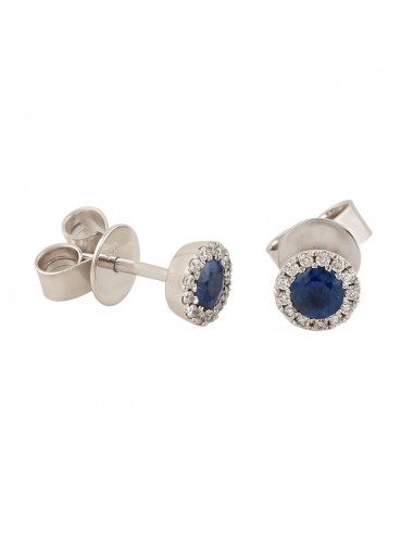 Blue Sapphire Pave Diamond Round Halo Mini Stud Earrings Jewelry In 18k White Gold For Gift Les êtres humains sont 