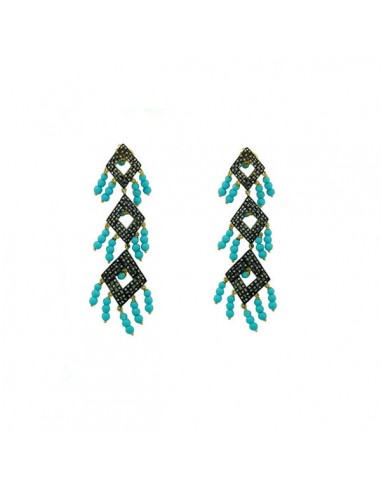 18kt Gold 17.85ct Turquoise Diamond Chandelier Earrings Sterling Silver Jewelry brillant des détails fins