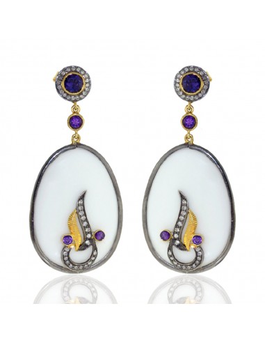 52.26ct Agate & Diamond Dangle Earrings 14k Gold 925 Silver Jewelry Découvrez la collection