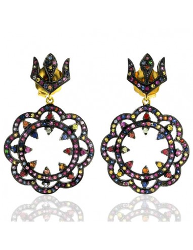 2.46ct Multi Sapphire 18k Solid Gold 925 Sterling Silver Dangle Earrings Jewelry JUSQU'A -70%! 