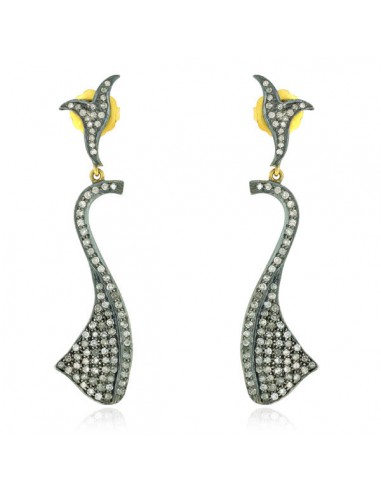 Antique Pave Diamond Dangle Earrings 18 k Gold 925 Sterling Silver Women Jewelry brillant des détails fins