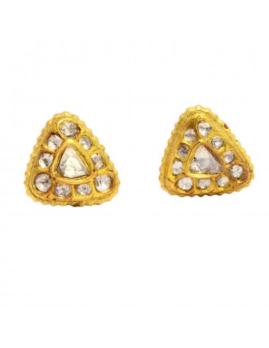 0.95ct Rose Cut Diamond 18kt Yellow Gold Triangle Shape Stud Earrings Jewelry 2023