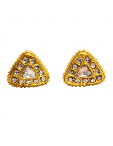 Rose Cut Diamond 18K Yellow Gold Handmade Stud Earrings Ethnic Look Jewelry Voir les baskets