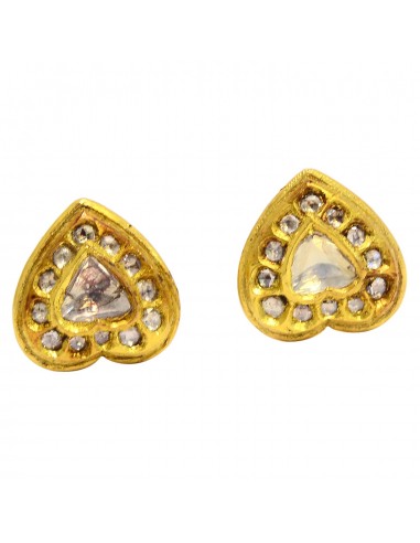 Heart Shape Stud Earrings1.03ct Rose Cut Diamond 22kt Solid Yellow Gold Jewelry les ligaments