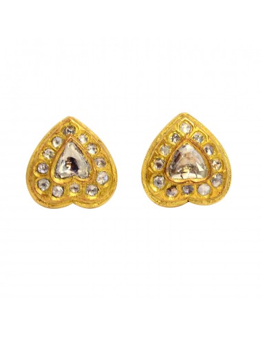 Rose Cut Diamond 22K Solid Yellow Gold Heart Shape Stud Earrings Women's Jewelry commande en ligne