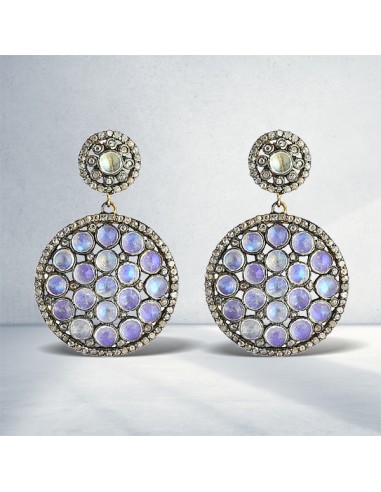 12.40ct Moonstone Diamond 18k Gold Silver Bezel Setting Dangle Earrings Jewelry de technologie