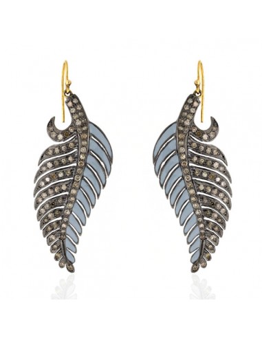 2.51 ct Pave Diamond 18kt Gold 925 Sterling Silver Feather Hook Earrings Jewelry l'évolution des habitudes 