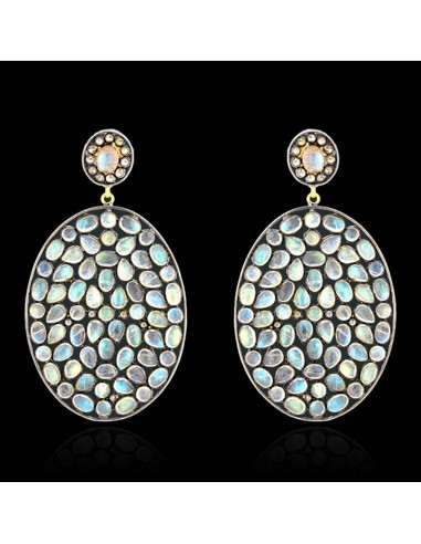 53.8ct Labradorite Diamond 14kt Gold 925 Sterling Silver Dangle Earrings Jewelry en linge