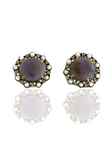 13.3ct Sapphire Pearl Diamond Stud Earrings 18k Gold 925 Sterling Silver Jewelry Amélioration de cerveau avec