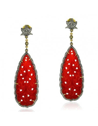 Prong Set Carved Agate Dangle Earrings Gold 925 Silver Diamond Jewelry For Women plus qu'un jeu 