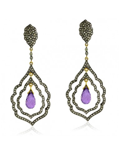 1.82 ct Pave Diamond Amethyst 14kt Gold Sterling Silver Dangle Earrings Jewelry Les êtres humains sont 