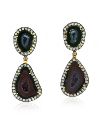 18kt Gold Diamond 18.75ct Gemstone Dangle Earrings .925 Sterling Silver Jewelry s'inspire de l'anatomie humaine