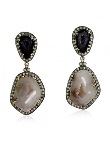 33.21ct Natural Geode Drop/Dangle Earrings 18k Gold 925 Silver Diamond Jewelry livraison et retour toujours gratuits