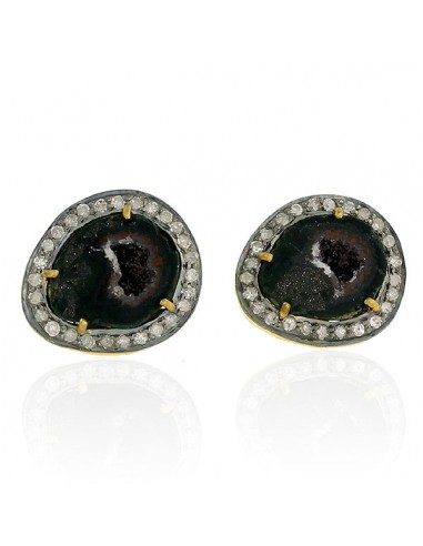 8.76ct Natural Geode Stud Earrings 18k Gold 925 Sterling Silver Diamond Jewelry est présent 