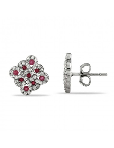 18k White Gold Studded Ruby & Diamond Stud Earrings Women Fine Jewelry la livraison gratuite