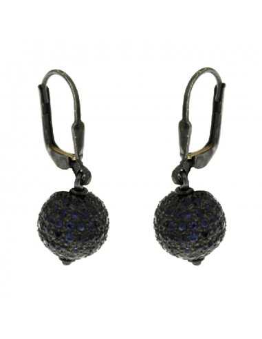 925 Sterling Silver Sapphire Pave Bead Ball Dangle Earrings Handmade Jewelry Venez acheter