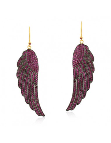 6.6ct Ruby 14k Gold 925 Sterling Silver Angel Wing Hook Earrings Fashion Jewelry brillant des détails fins