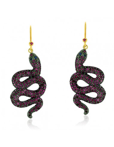 Ruby Sapphire Snake Hook Earrings 14k Gold 925 Silver Jewelry les muscles