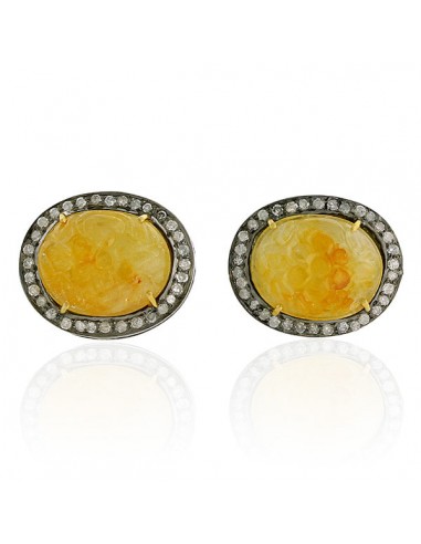 20.9ct Yellow Sapphire Diamond Carved Stud Earrings Gold Sterling Silver Jewelry Les êtres humains sont 