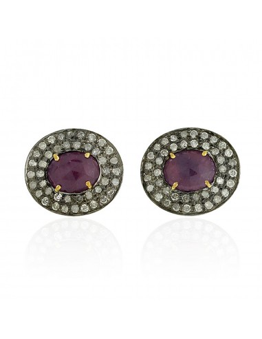 3.65ct Multi Sapphire Gold Pave Diamond Stud Earrings Sterling Silver Jewelry online