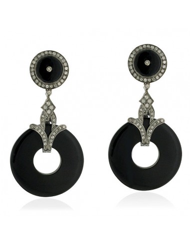 54.78ct Onyx Dangle Earrings Pave Diamond 18kt Gold 925 Sterling Silver Jewelry à prix réduit toute l'année