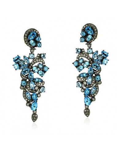 10.05ct Blue Topaz Pave Diamond Dangle Earrings Gold 925 Sterling Silver Jewelry online