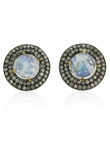 Round Shape Stud Sapphire Diamond 18k Gold Silver Earrings Jewelry Véritable concentré