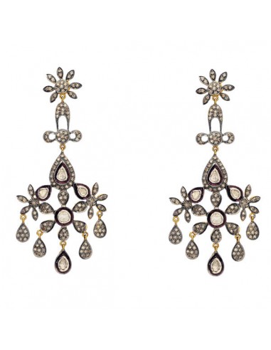 3.3ct Uncut/Rose Cut Diamond Pave Gold Chandelier Dangle Earrings Silver Jewelry prix