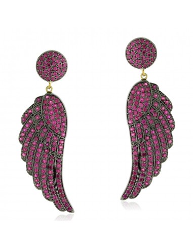 5.1ct Ruby Angel Wing Dangle Earrings 18kt Gold 925 Sterling Silver Gift Jewelry à prix réduit toute l'année