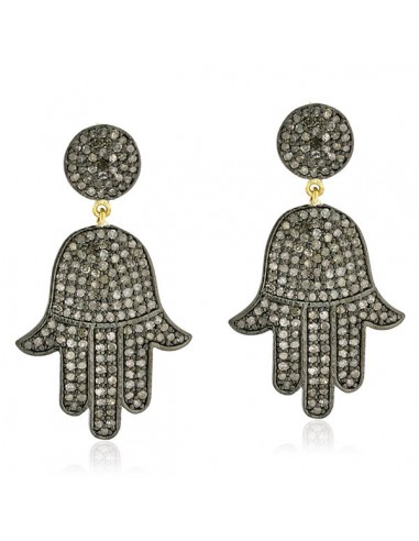 3.19 ct Diamond Hamsa Dangle Earrings Gold Sterling Silver Vintage Look Jewelry la livraison gratuite