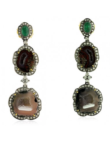 18kt Gold Silver Gemstone 1.44ct Pave Diamond Dangle Earrings  Handmade Jewelry une grave pollution 