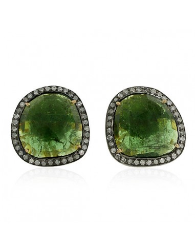 17.3ct Tourmaline Stud Earrings Pave Diamond 18kt Gold Sterling Silver Jewelry de technologie